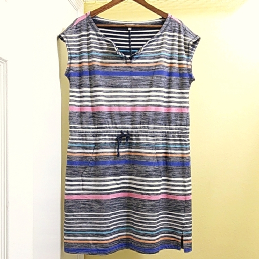 Sleeveless‎ Tunic Beach Cover - Striped - Drawstring Waist - Size 1X